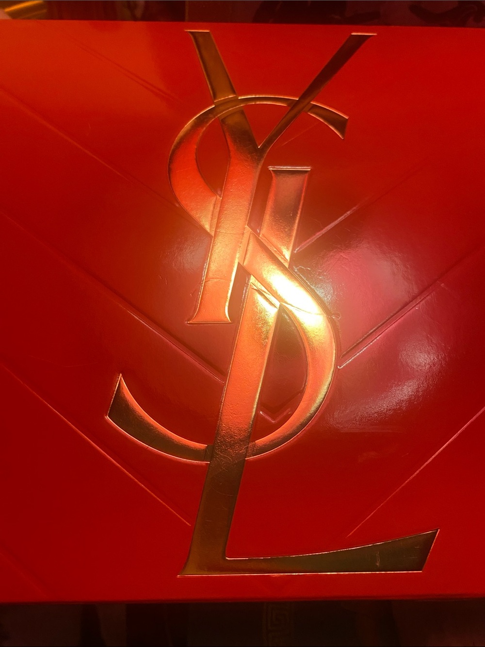 Yves Saint Laurent Glossy Red Clutch with Gold Monogram